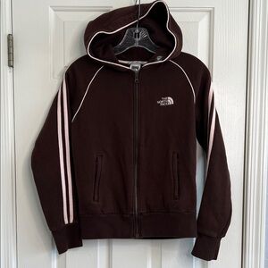 North Face brown & pink striped zip up hoodie Y2K women’s size small